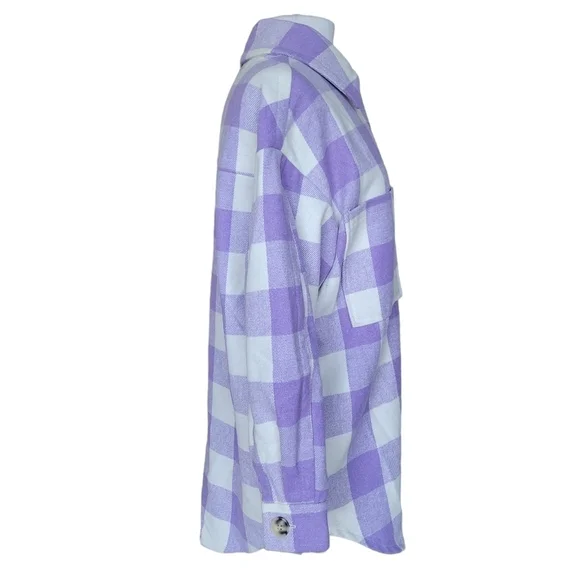 Primark Purple & White Buffalo Plaid Check Jacket Women's Size Small - Picture 3 of 10